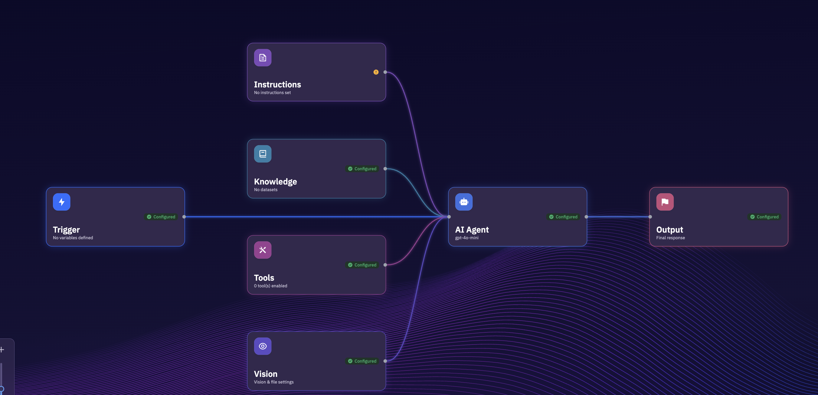 An autonomous agent in Xpectrum wired to models, tools, APIs, knowledge and memory